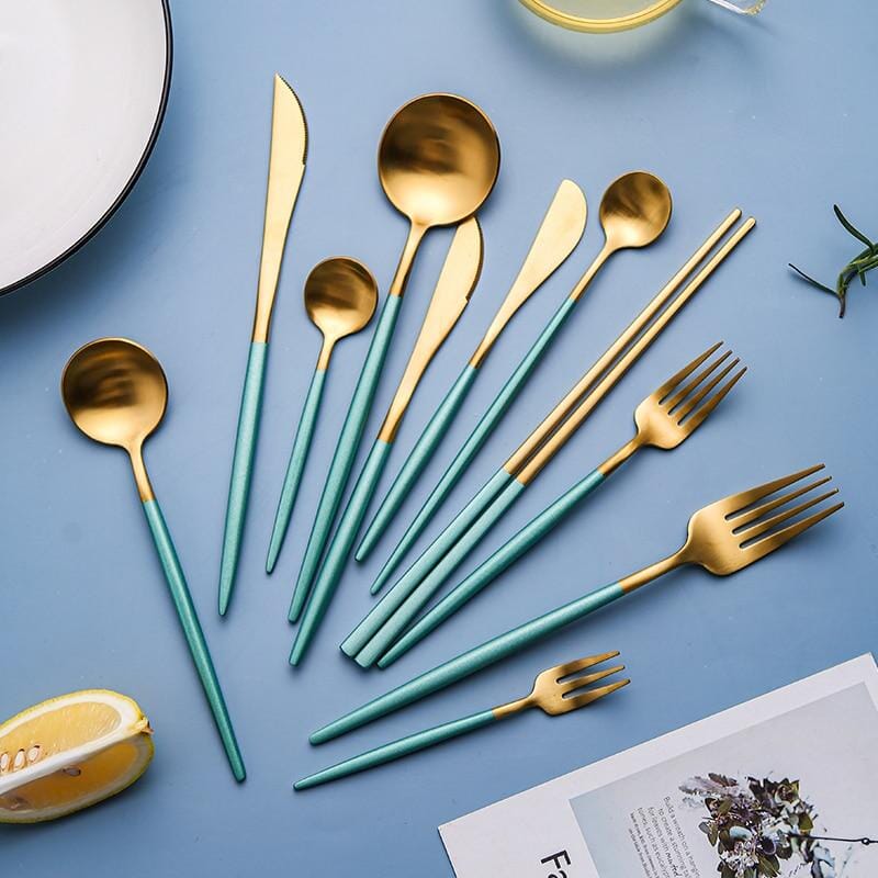 Mint Green + Gold Cutlery Set