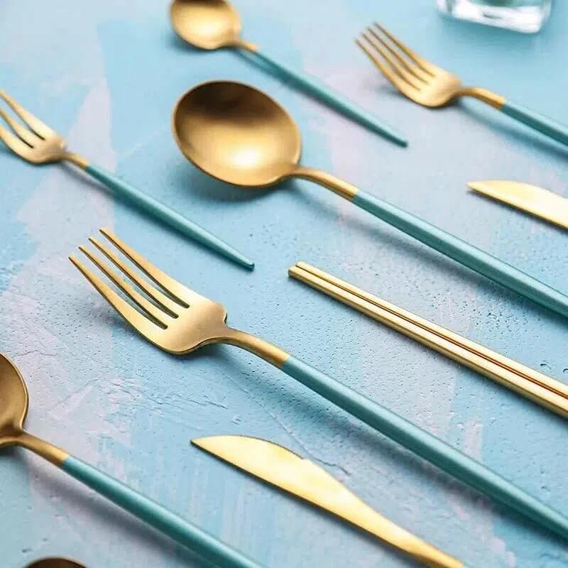 Mint Green + Gold Cutlery Set - Image 2
