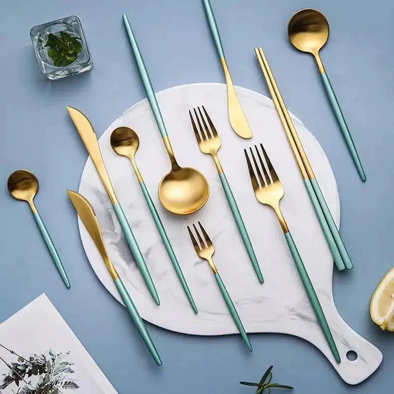 Mint Green + Gold Cutlery Set - Image 3