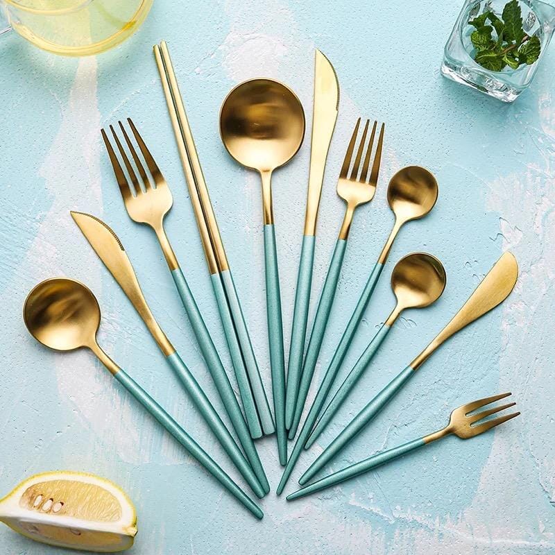 Mint Green + Gold Cutlery Set - Image 4